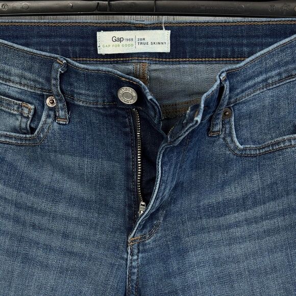 Gap SZ 28R True Skinny Jeans Low-Rise Stretch Pockets Medium Wash Blue Womens - Picture 6 of 11